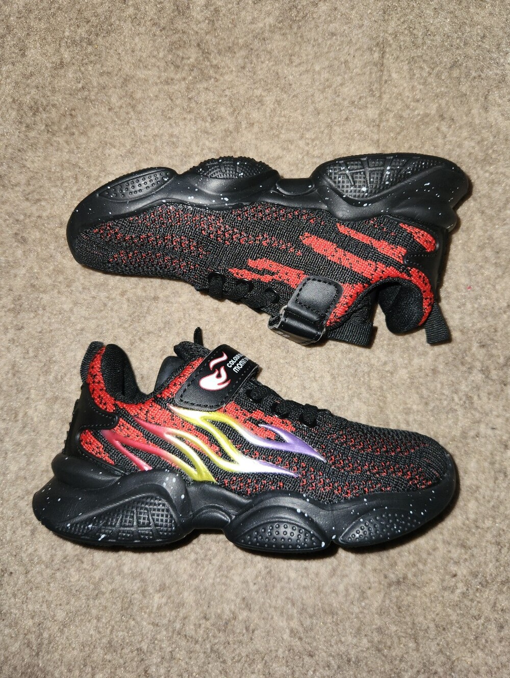 NWT Dumajo Red Purple Iridescent Flame Velcro Boys Running Sneakers | Boys 13